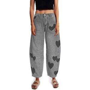 Unbranded Heart Print Acid Wash Jeans Women Size Small Gray Excellent Streetwear